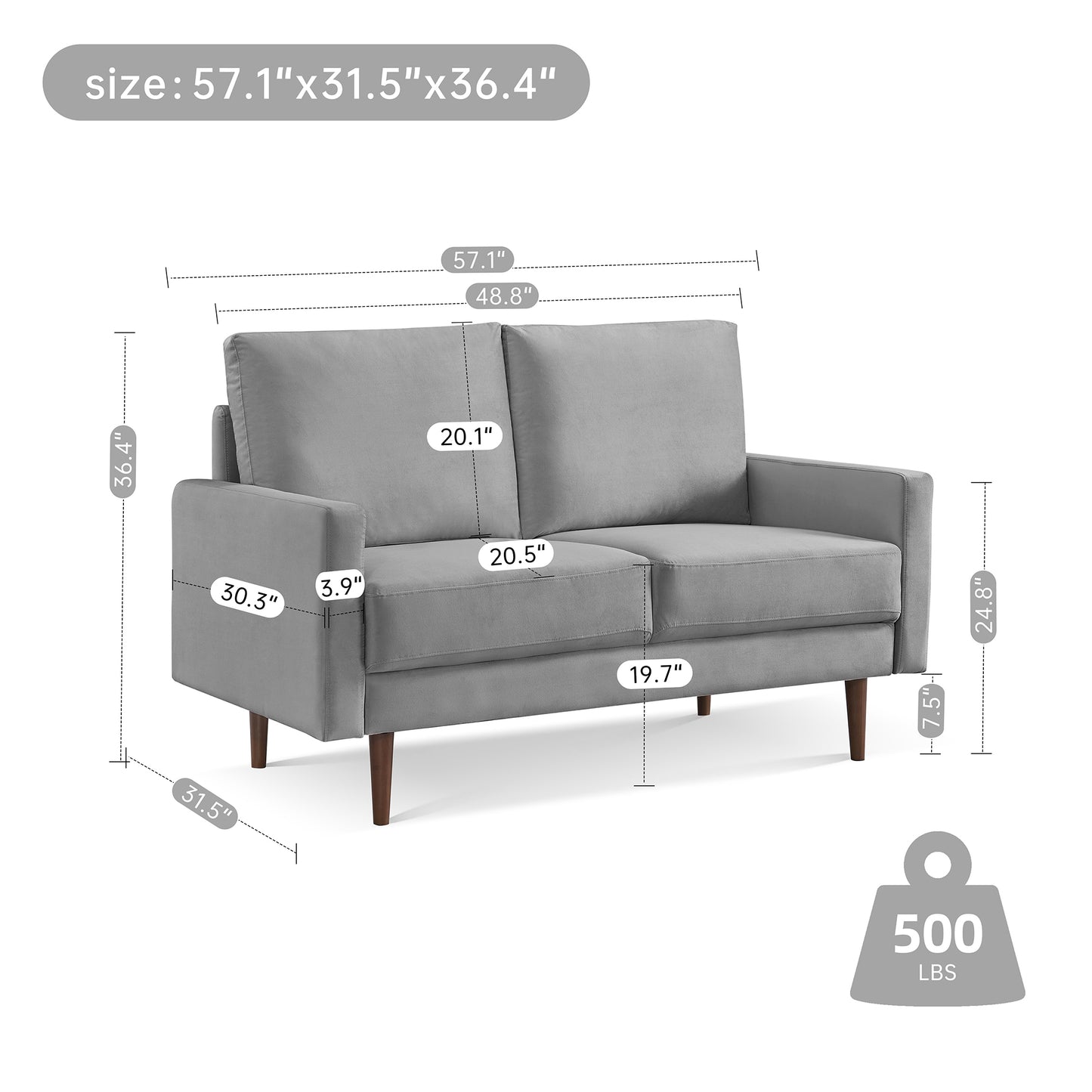 Lovelock 57" Upholstered Square Arm Velvet Loveseat