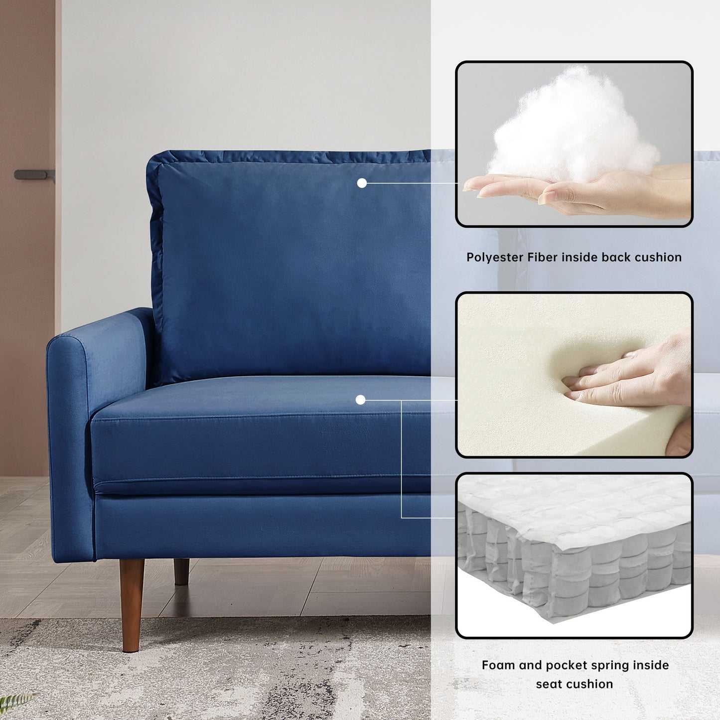 Zephyr 69" Upholstered Velvet Cambered Arm Sofa
