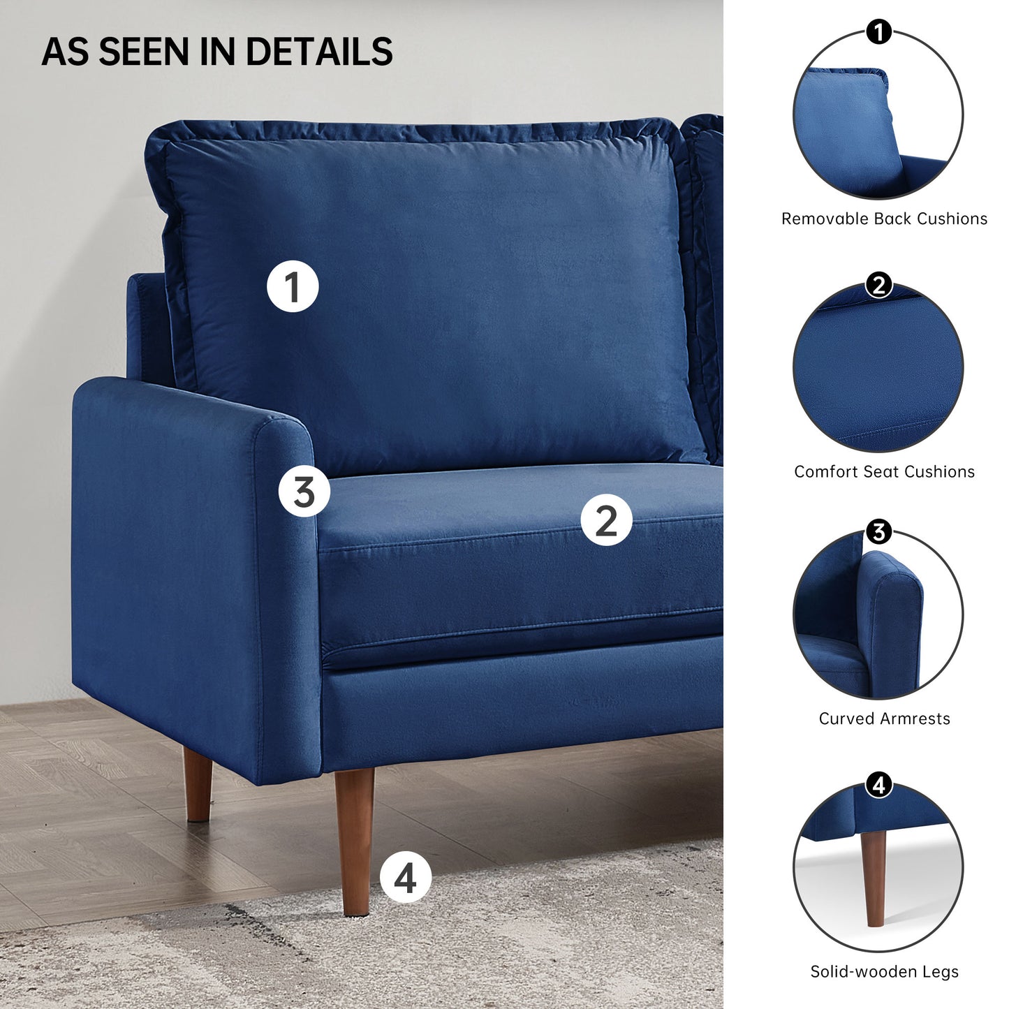 Zephyr 69" Upholstered Velvet Cambered Arm Sofa