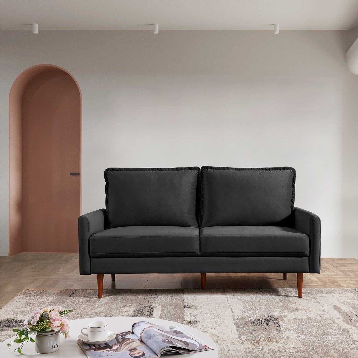 Zephyr 69" Upholstered Velvet Cambered Arm Sofa
