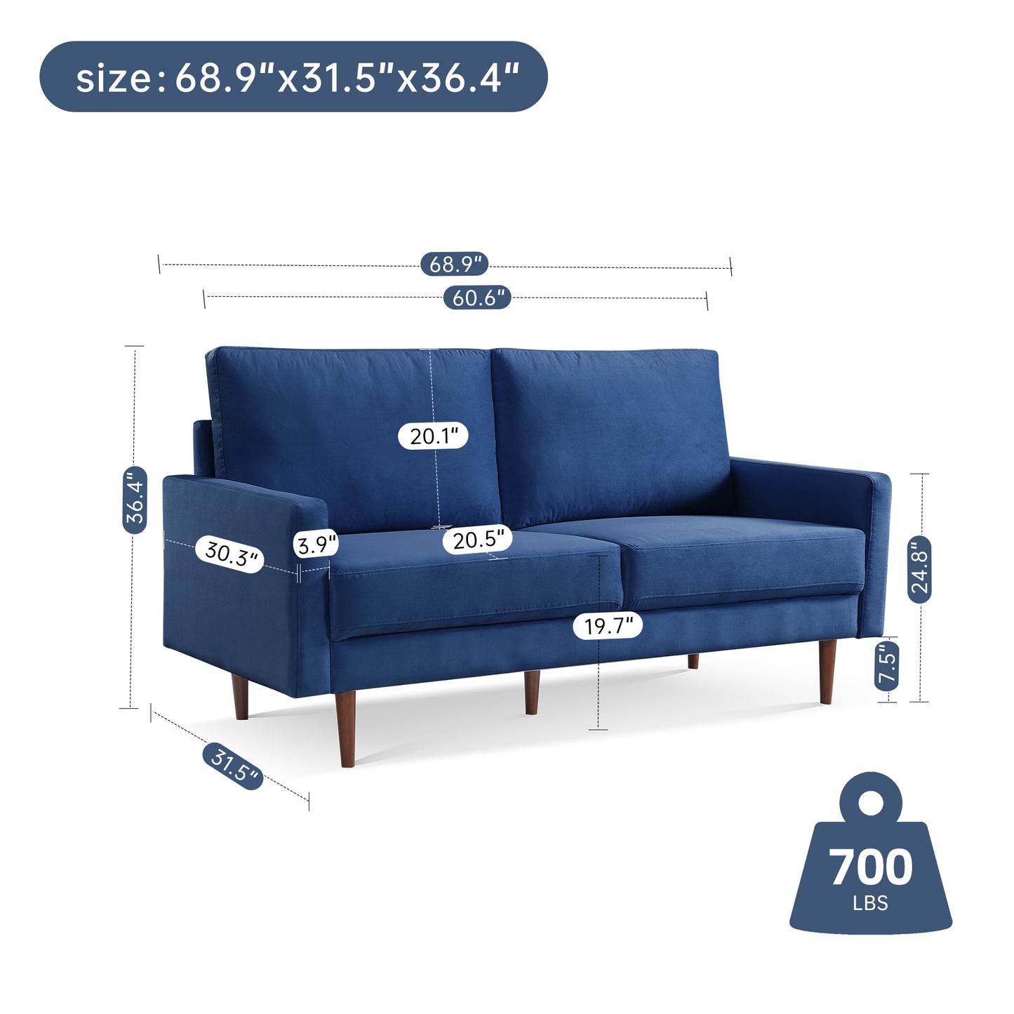 Lovelock 69" Upholstered Square Arm Velvet Loveseat