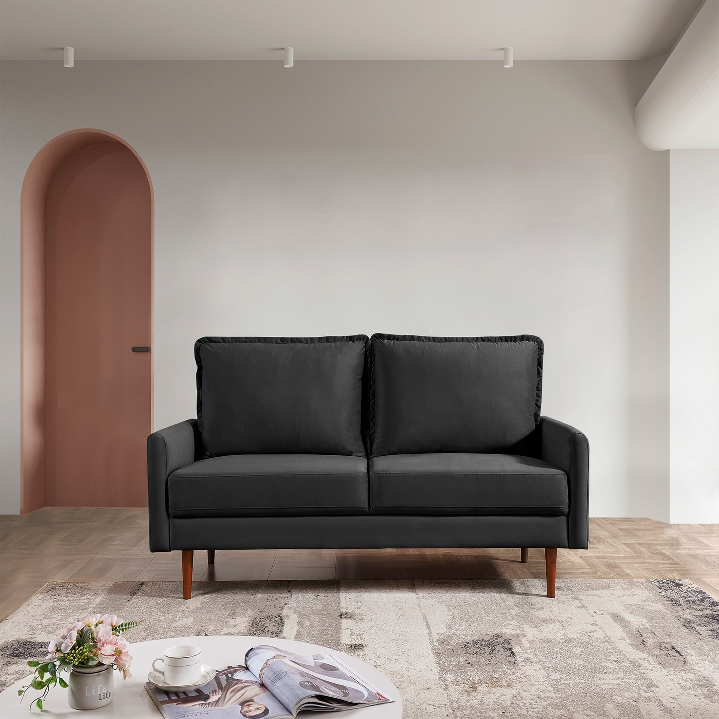 Zephyr 57" Upholstered Velvet Cambered Arm Loveseat