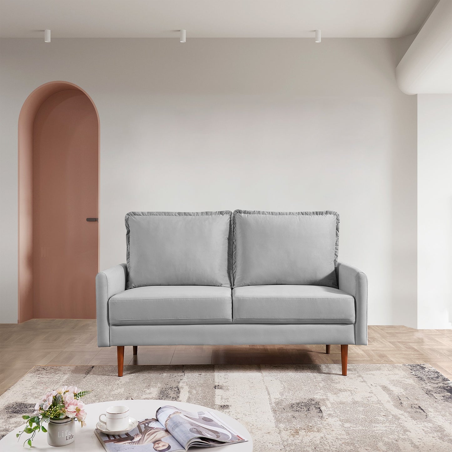 Zephyr 57" Upholstered Velvet Cambered Arm Loveseat